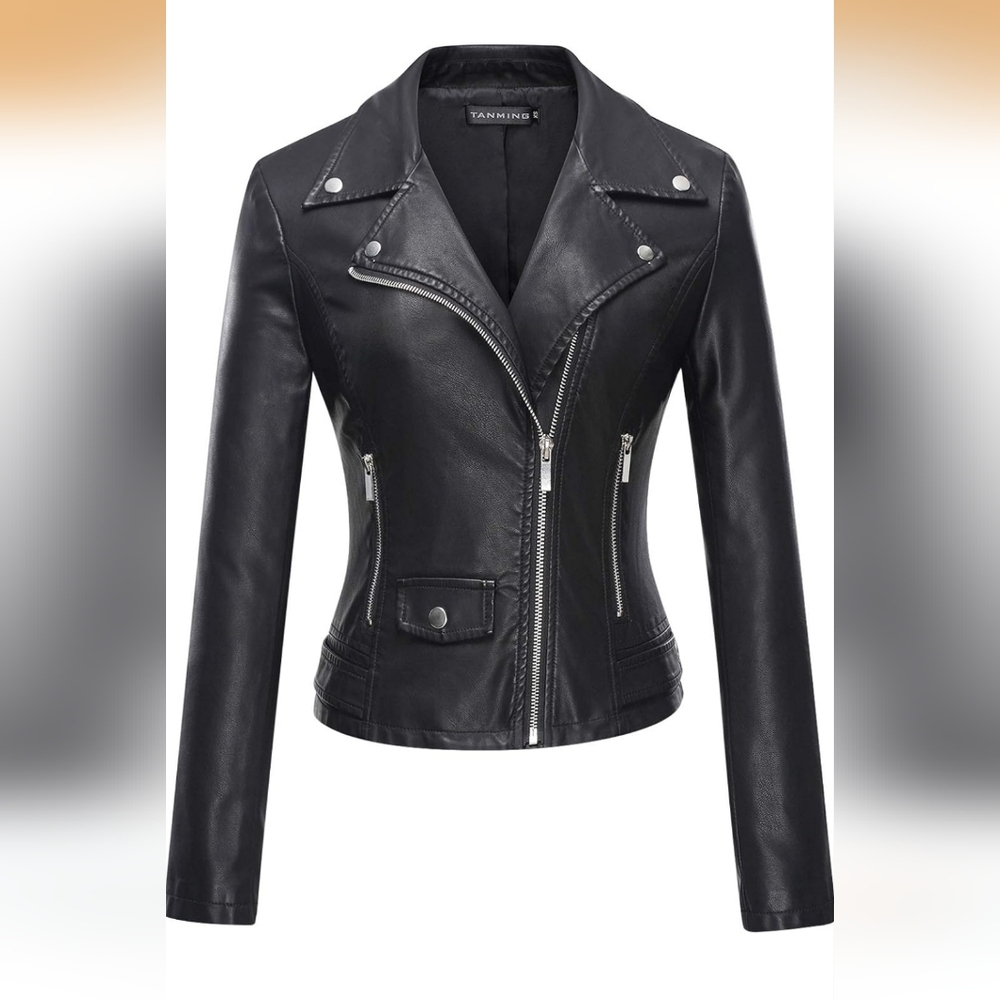 Black Women's Faux Leather Moto Jacket
